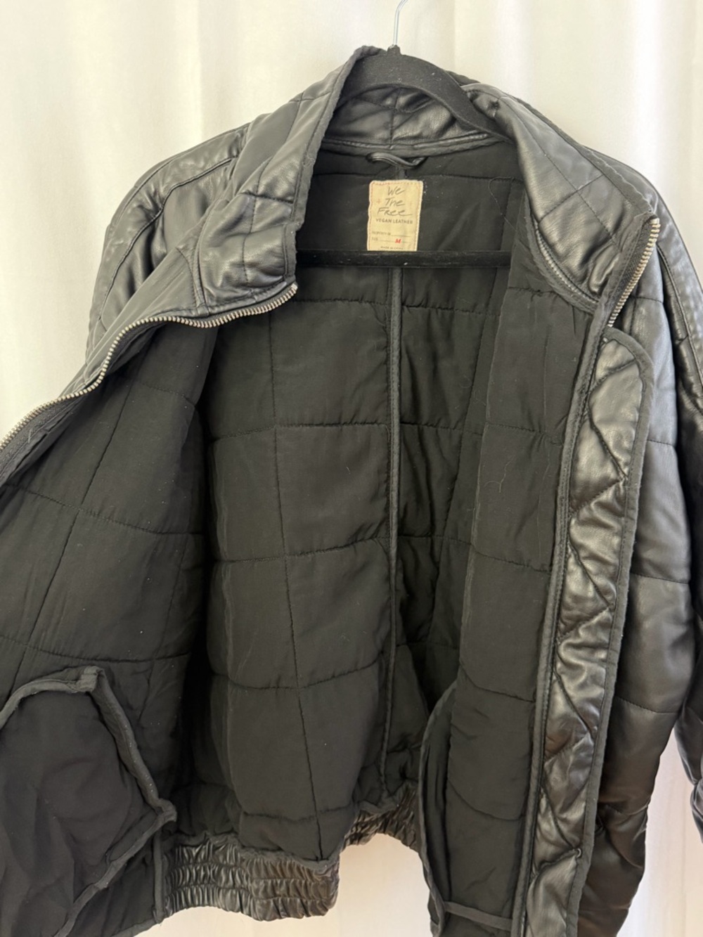 Free People Dolman Black Vegan Leather Quilted Jacket Womens Size Medium - Picture 7 of 9